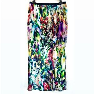 Anthro Flowerfield Pleated Plisse Maxi Skirt by Cluny
